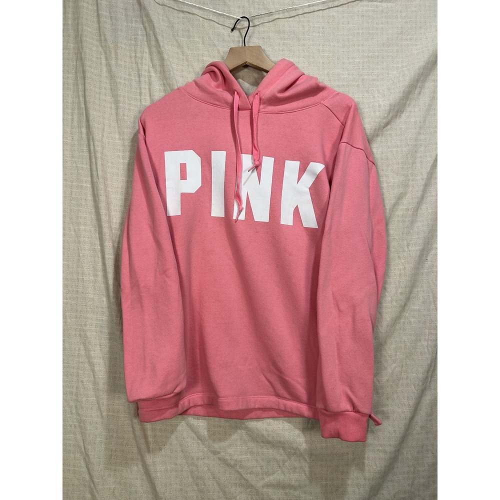 Victoria's Secret PINK Hoodie Pink Graphic Logo Pocket Sweatshirt Medium #2149